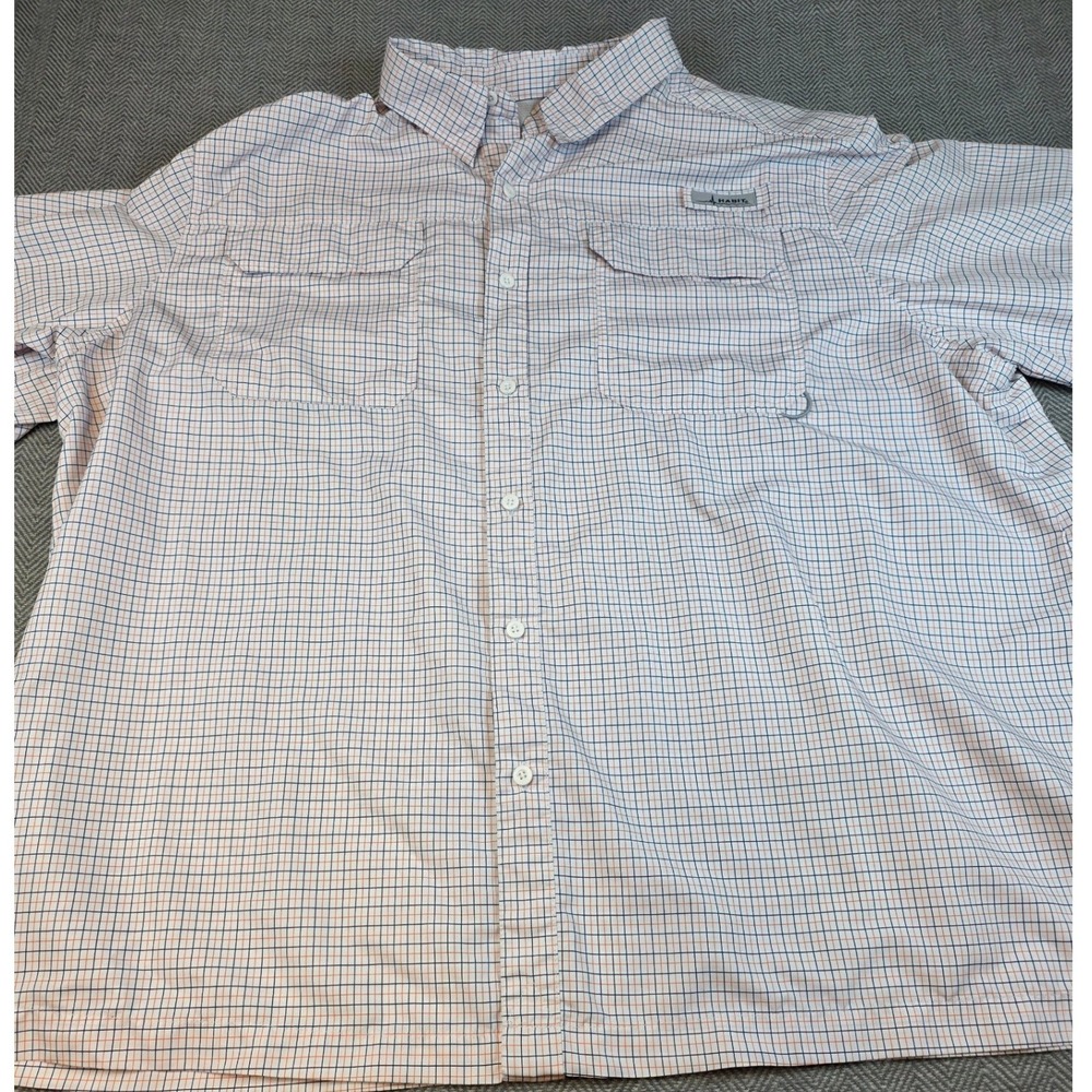 Habit Mens 3XL Fishing Shirt Short Sleeve UPF 40 Plaid TS1449 Salmon Peacoat